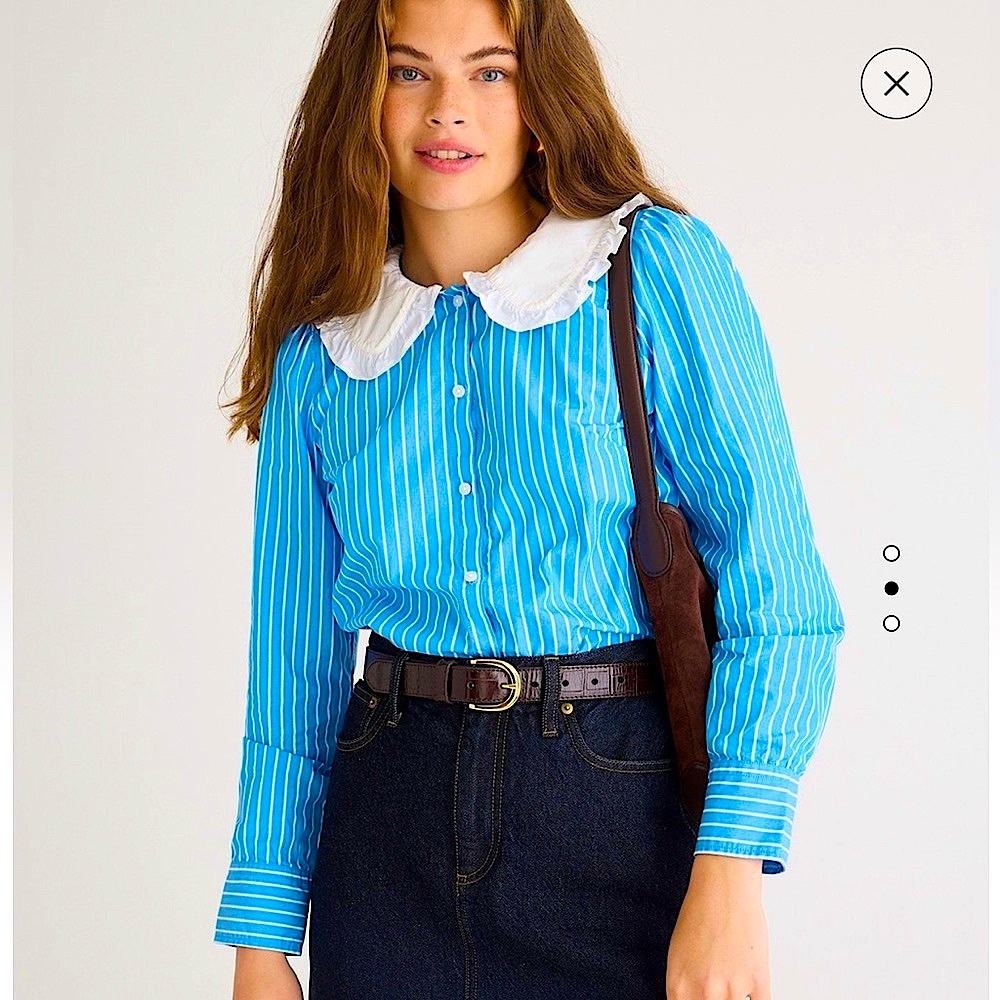 J. Crew Striped Ruffle-collar Poplin *NWT* - Picture 2 of 4